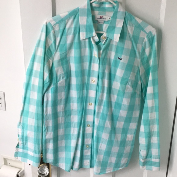 Vineyard Vines turquoise gingham button down - Picture 1 of 4